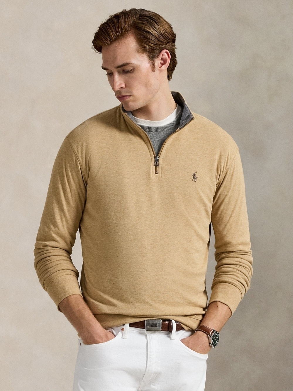 Polo by Ralph Lauren Men’s Tan Quarter-Zip Pullover